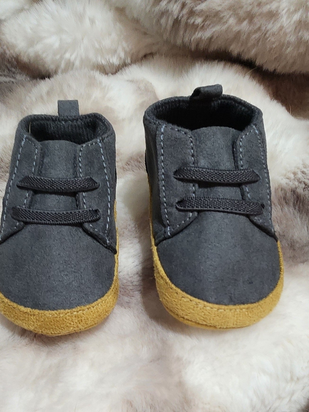 Gerber Gray and Mustard Soft-Soled Shoes 3-6 Months. Never Worn